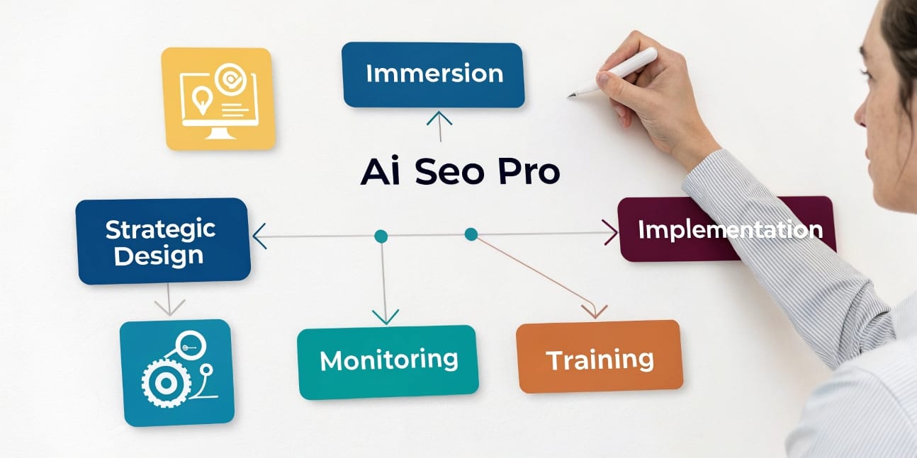 Consultoría SEO y Marketing IA | Expertos IA SEO Pro 1 Diagrama de flujo de las 5 fases de nuestra metodología de consultoría